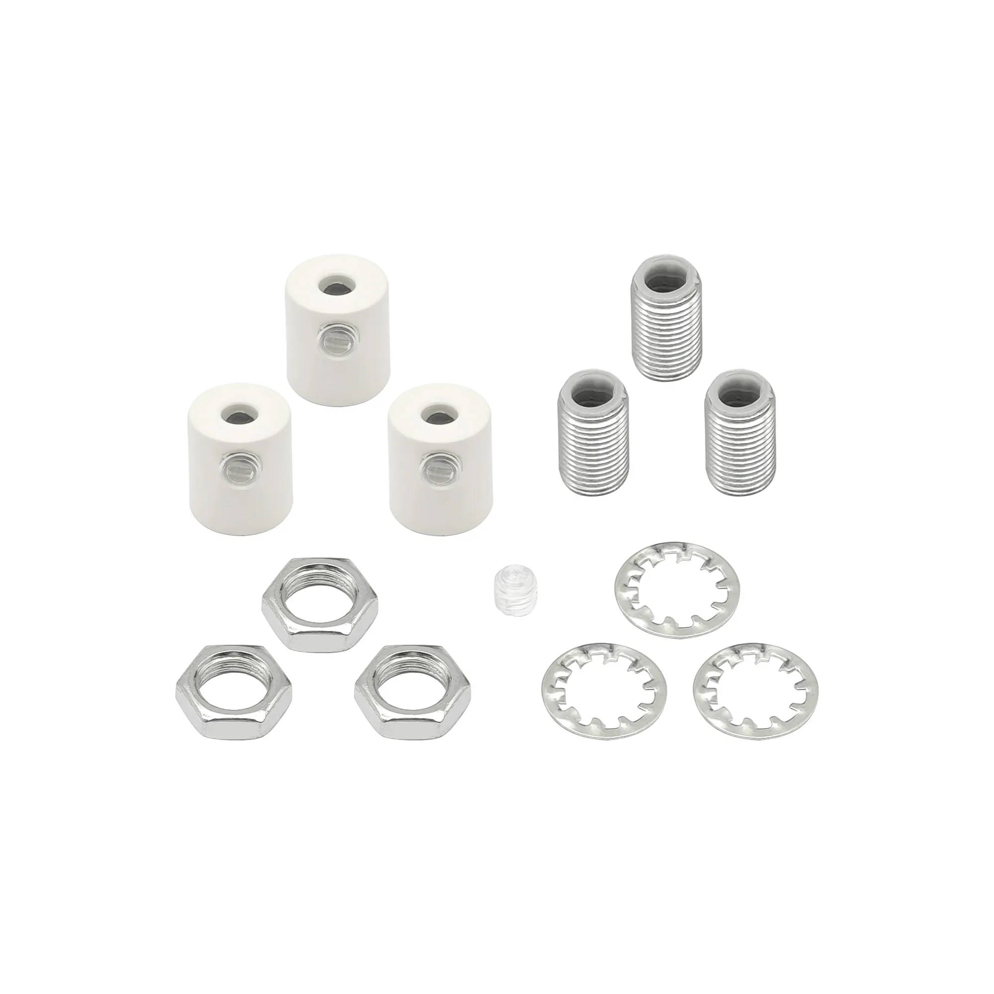 D1166MWH  Hayes Metal Cable Grip Kit (3pcs) Matt White, c/w 4.5mm Hole Thread, Washer & Nut, Plastic Grub Screws